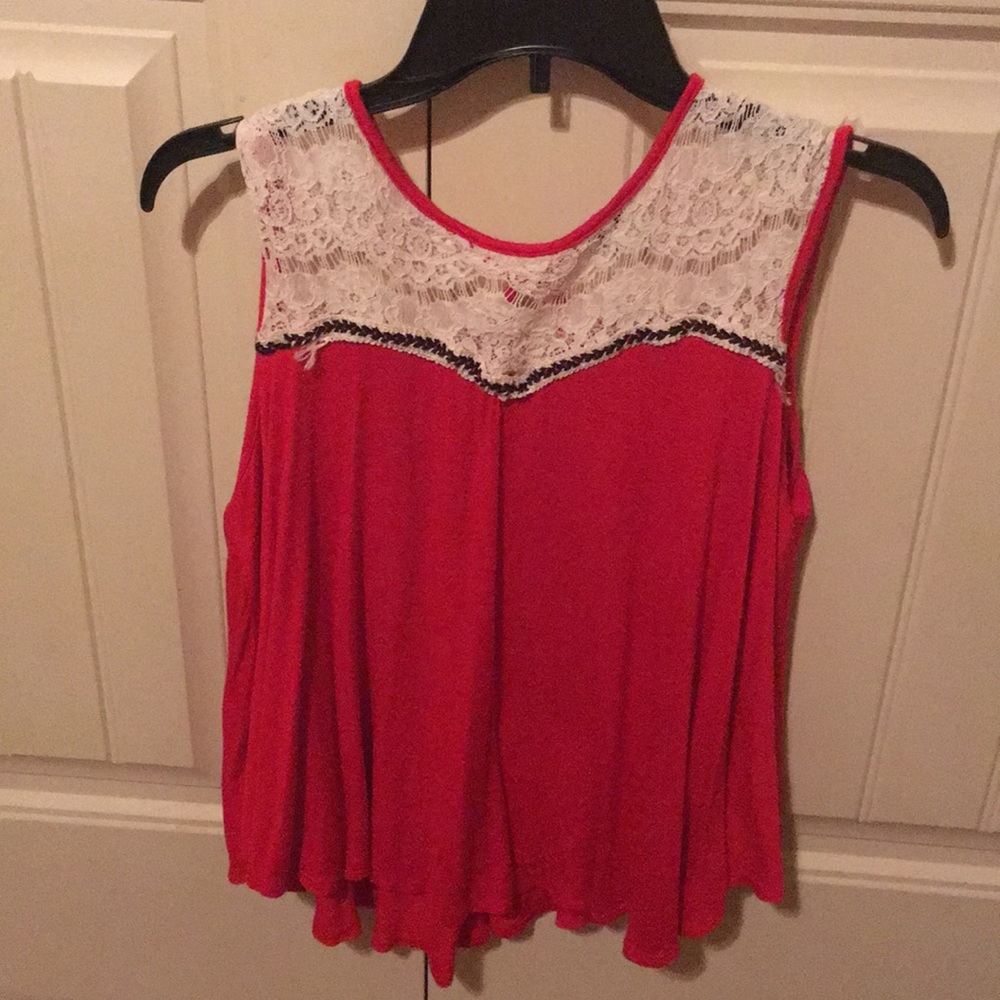 Red shirt with lace pattern